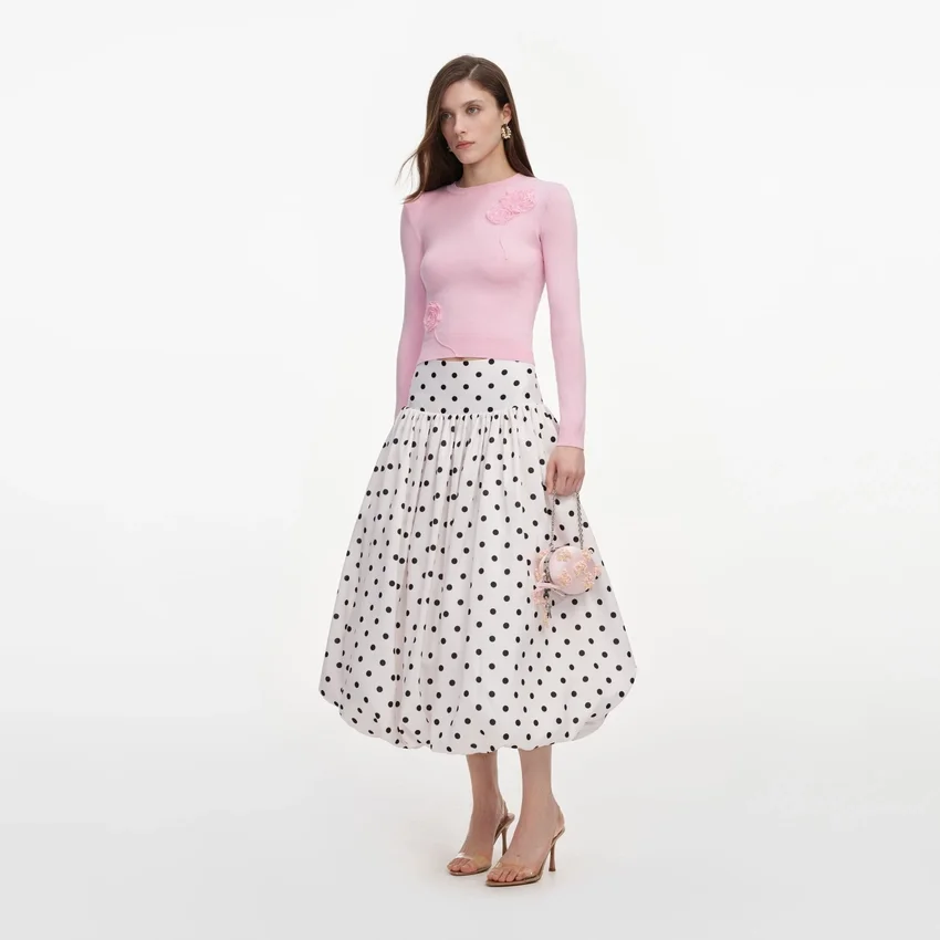Cream Polka Dot Taffeta Midi Skirt Cream Polka Dot Taffeta Midi Skirt