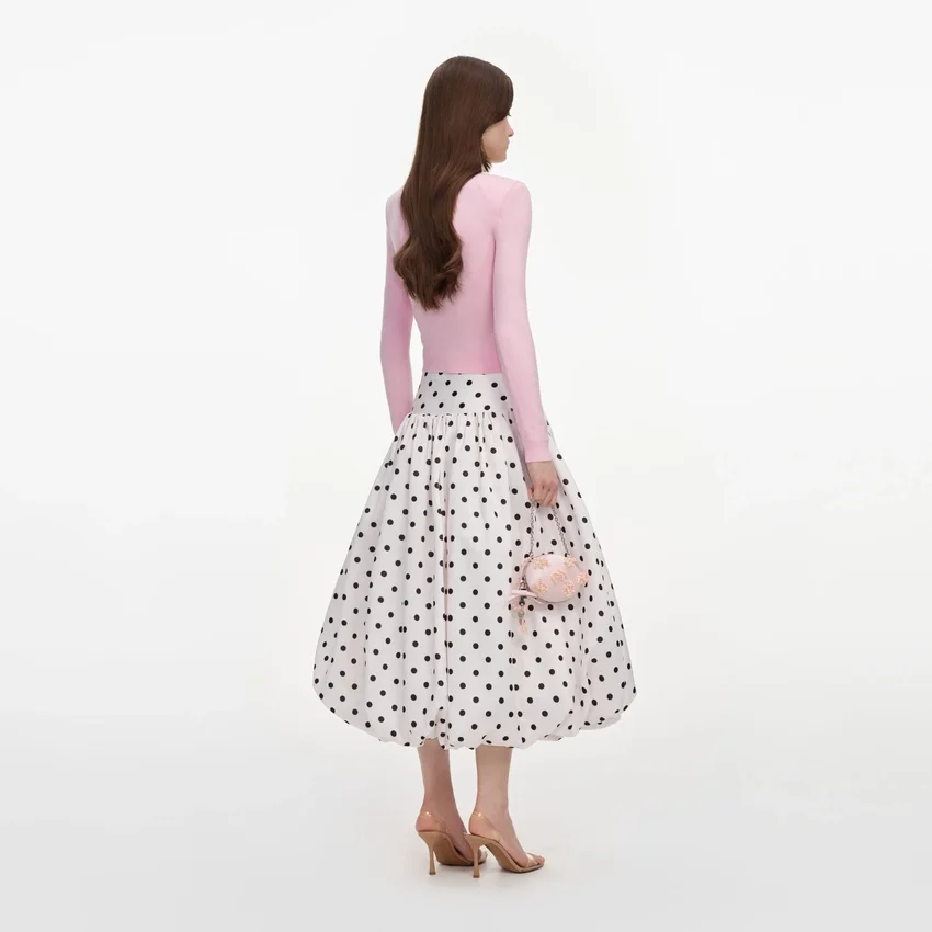 Cream Polka Dot Taffeta Midi Skirt Cream Polka Dot Taffeta Midi Skirt