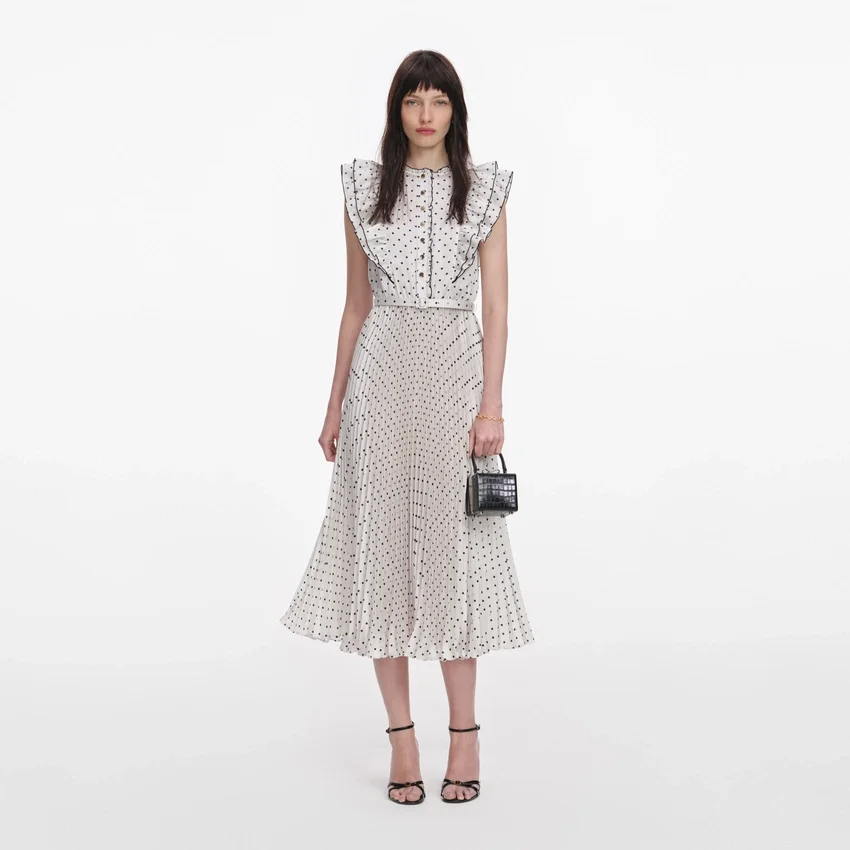 Cream Ramie Polka Dot Midi Dress Cream Ramie Polka Dot Midi Dress