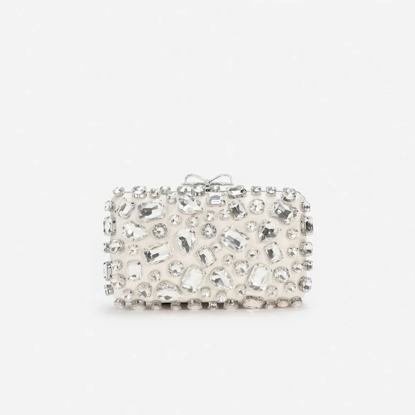 Cream Satin Crystal Clutch Bag Cream Satin Crystal Clutch Bag