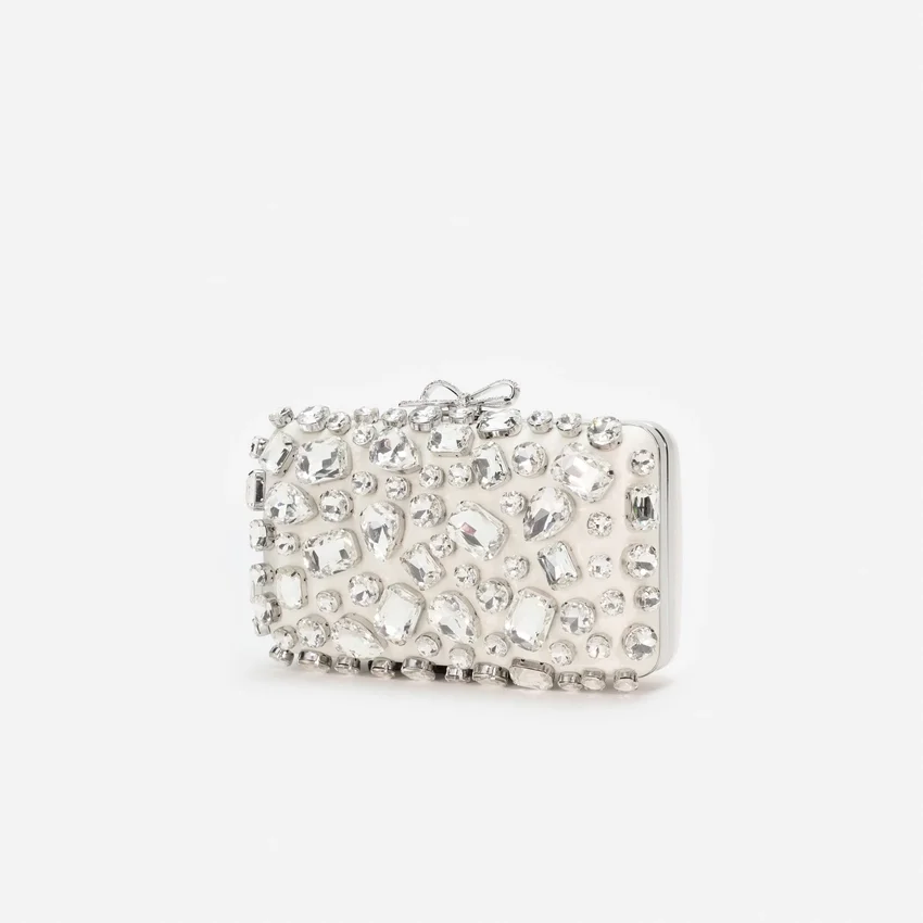 Cream Satin Crystal Clutch Bag Cream Satin Crystal Clutch Bag