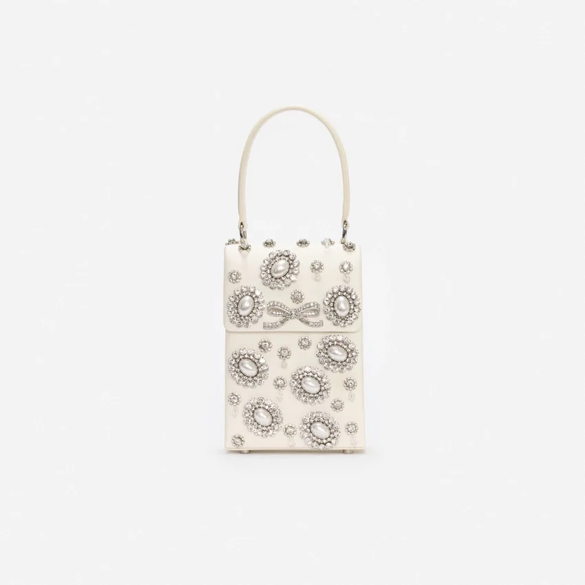 Cream Satin Crystal Mini Bow Bag Cream Satin Crystal Mini Bow Bag