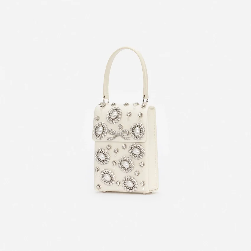 Cream Satin Crystal Mini Bow Bag Cream Satin Crystal Mini Bow Bag