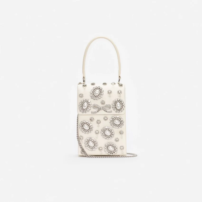 Cream Satin Crystal Mini Bow Bag Cream Satin Crystal Mini Bow Bag