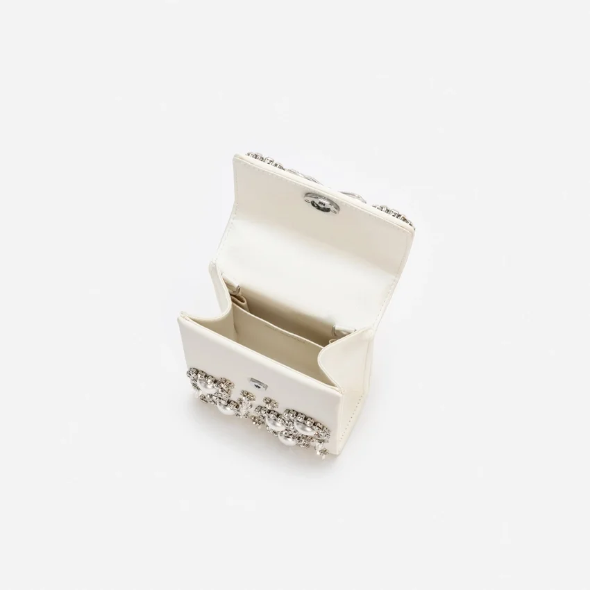 Cream Satin Crystal Mini Bow Bag Cream Satin Crystal Mini Bow Bag