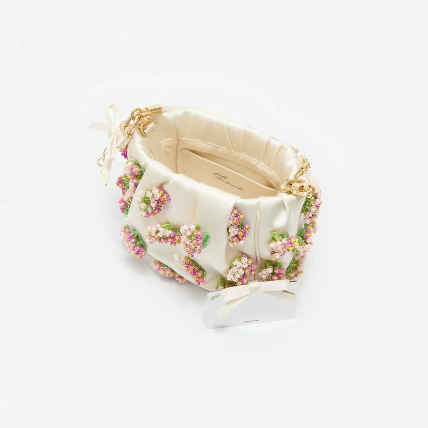 Cream Satin Floral Beaded Tote Bag Cream Satin Floral Beaded Tote Bag