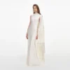 Cream Satin Fringed Maxi Dress Cream Satin Fringed Maxi Dress