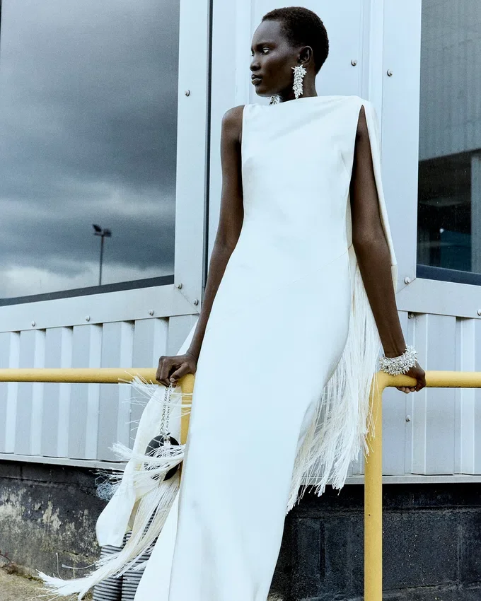 Cream Satin Fringed Maxi Dress Cream Satin Fringed Maxi Dress