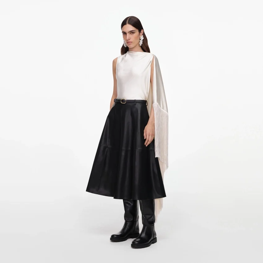 Cream Satin Fringed Scarf Top Cream Satin Fringed Scarf Top