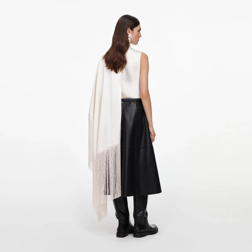 Cream Satin Fringed Scarf Top Cream Satin Fringed Scarf Top
