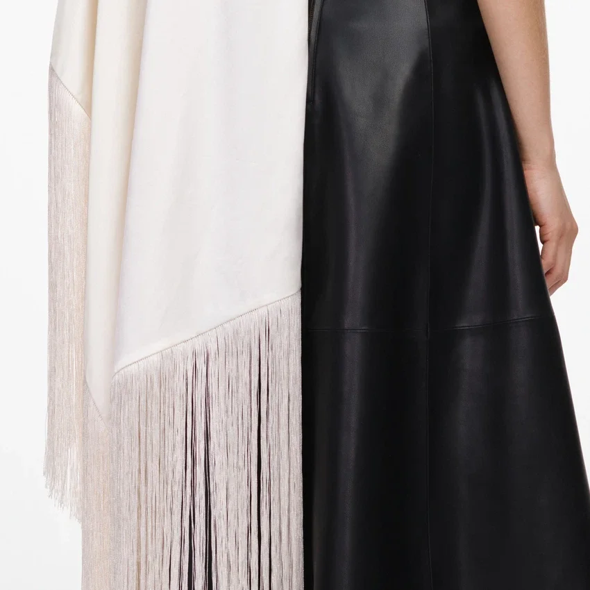 Cream Satin Fringed Scarf Top Cream Satin Fringed Scarf Top