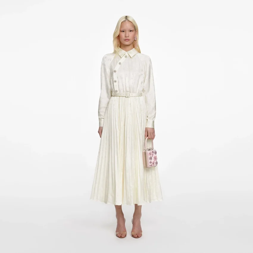 Cream Satin Jacquard Midi Dress Cream Satin Jacquard Midi Dress