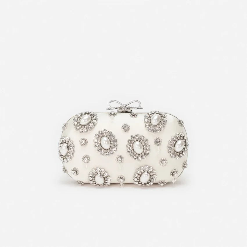 Cream Satin Multi Crystal Clutch Bag Cream Satin Multi Crystal Clutch Bag