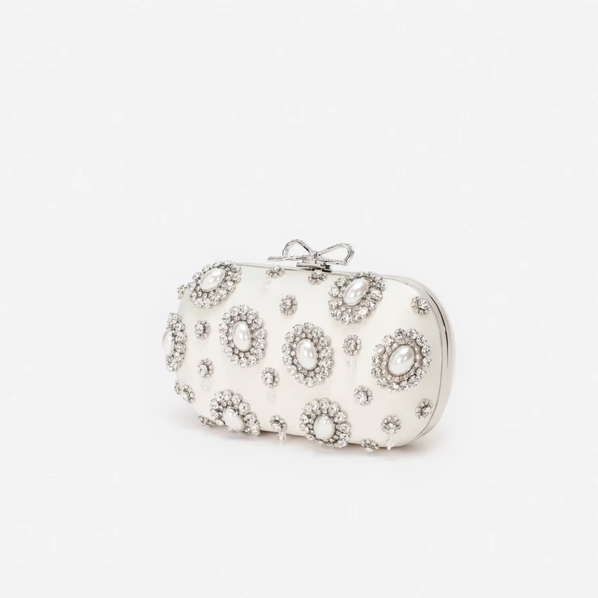 Cream Satin Multi Crystal Clutch Bag Cream Satin Multi Crystal Clutch Bag
