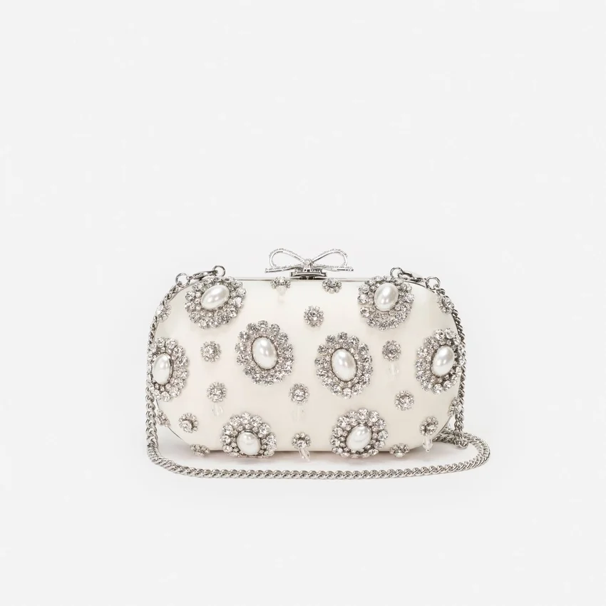 Cream Satin Multi Crystal Clutch Bag Cream Satin Multi Crystal Clutch Bag