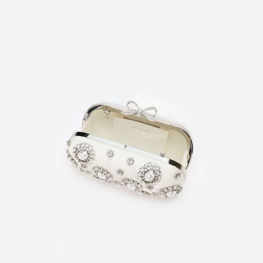 Cream Satin Multi Crystal Clutch Bag Cream Satin Multi Crystal Clutch Bag