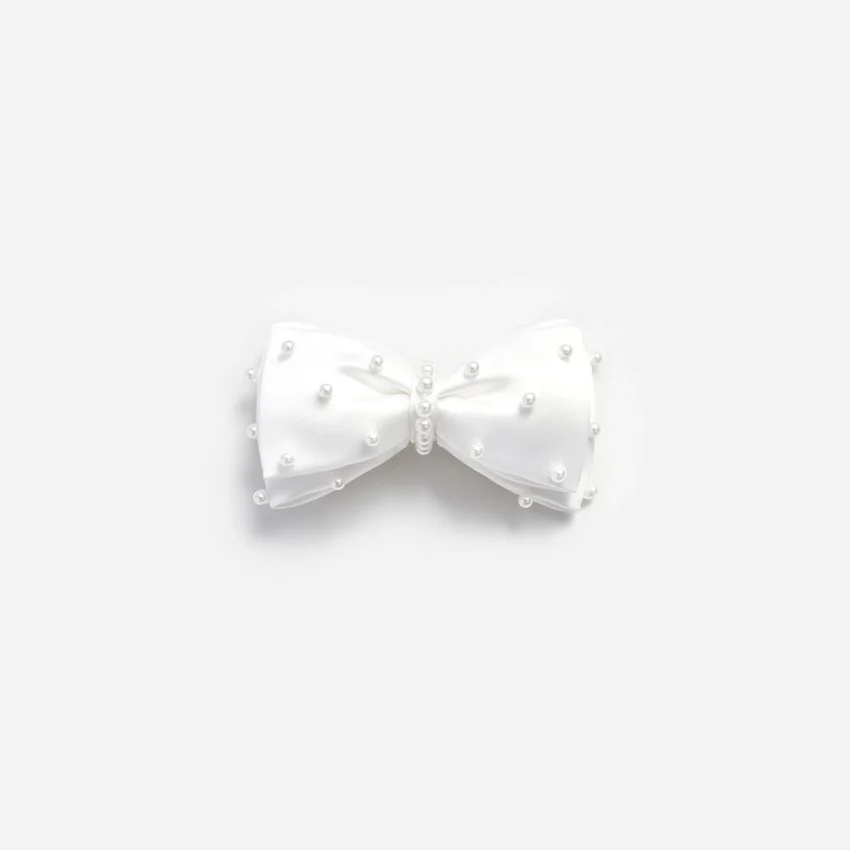 Cream Satin Pearl Bow Hair Clip Cream Satin Pearl Bow Hair Clip