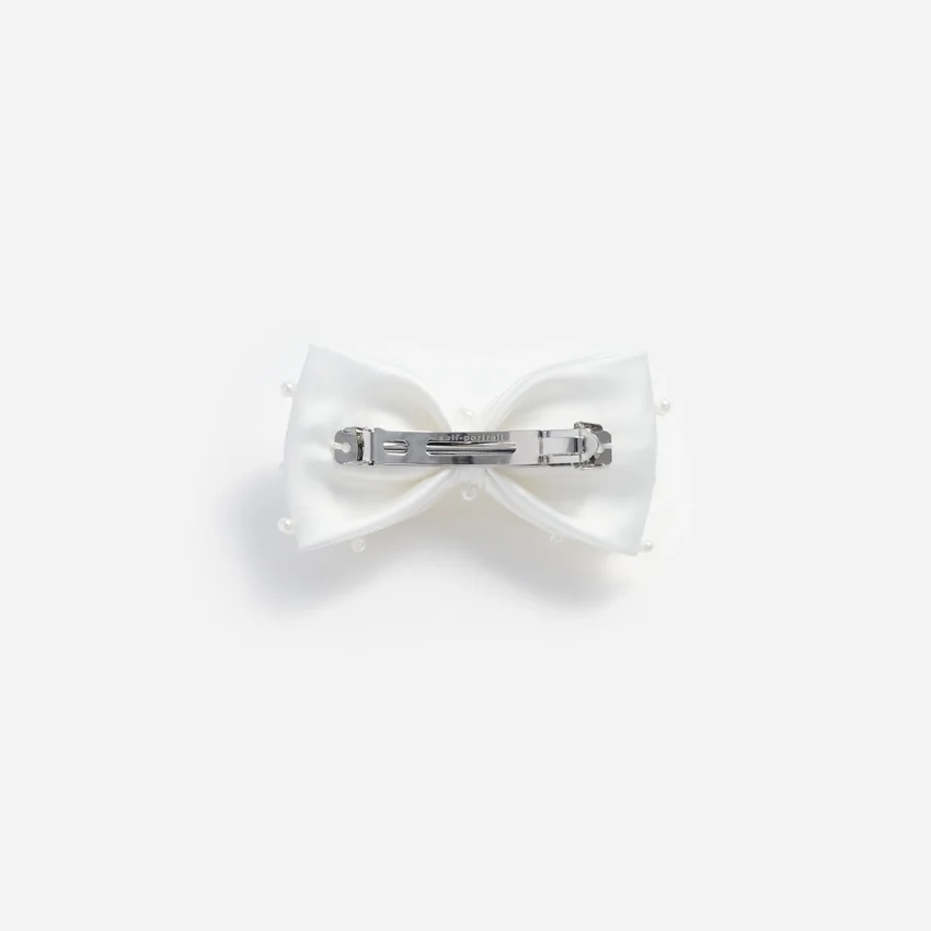 Cream Satin Pearl Bow Hair Clip Cream Satin Pearl Bow Hair Clip
