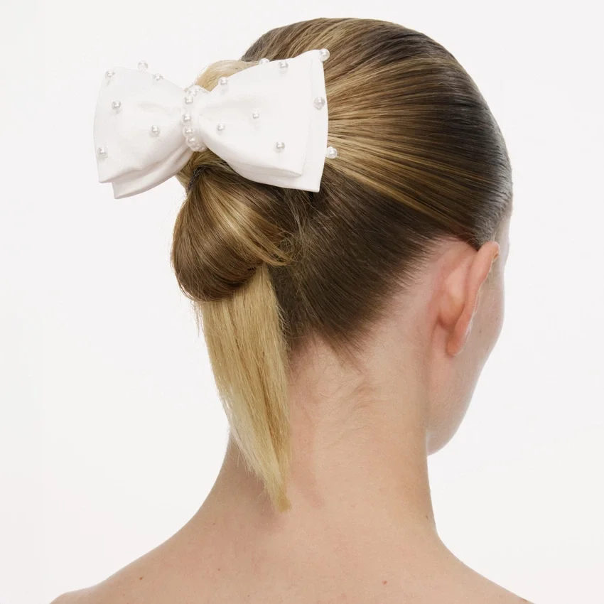 Cream Satin Pearl Bow Hair Clip Cream Satin Pearl Bow Hair Clip