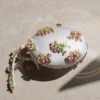 Cream Satin Pink Floral Beaded Oval Clutch Cream Satin Pink Floral Beaded Oval Clutch