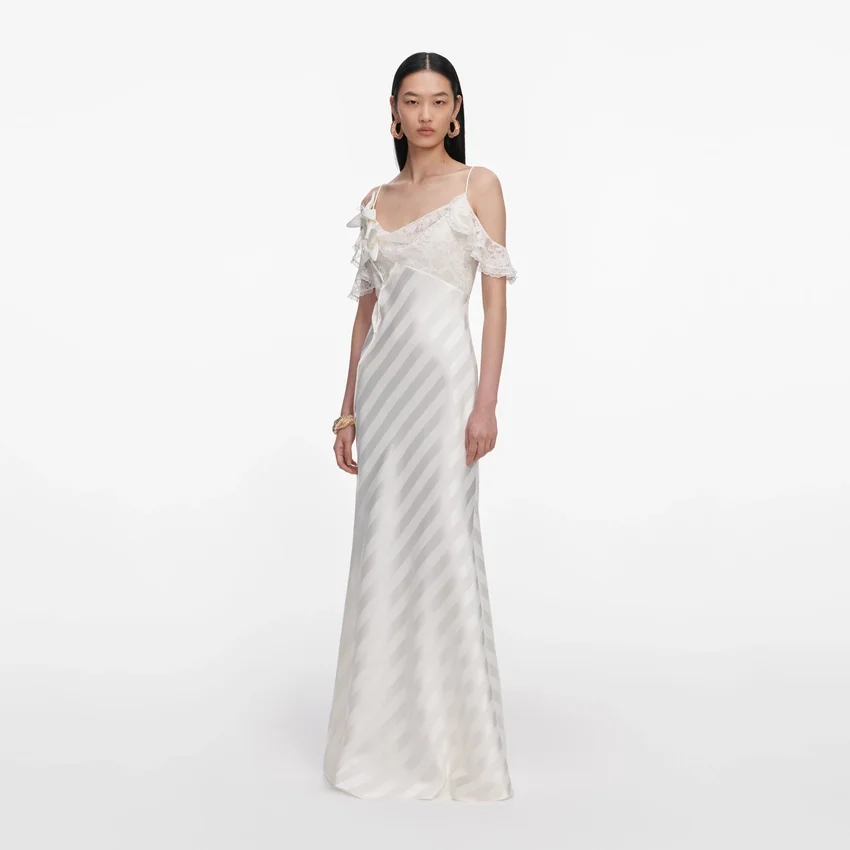 Cream Satin Striped Maxi Dress Cream Satin Striped Maxi Dress