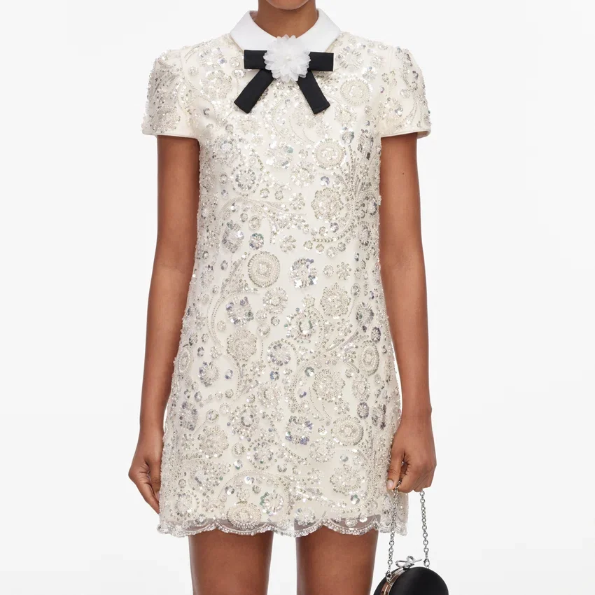 Cream Sequin Embellished Mini Dress Cream Sequin Embellished Mini Dress