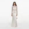 Cream Sequin Embellished Satin Maxi Dress Cream Sequin Embellished Satin Maxi Dress