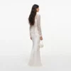 Cream Sequin Embellished Satin Maxi Dress Cream Sequin Embellished Satin Maxi Dress