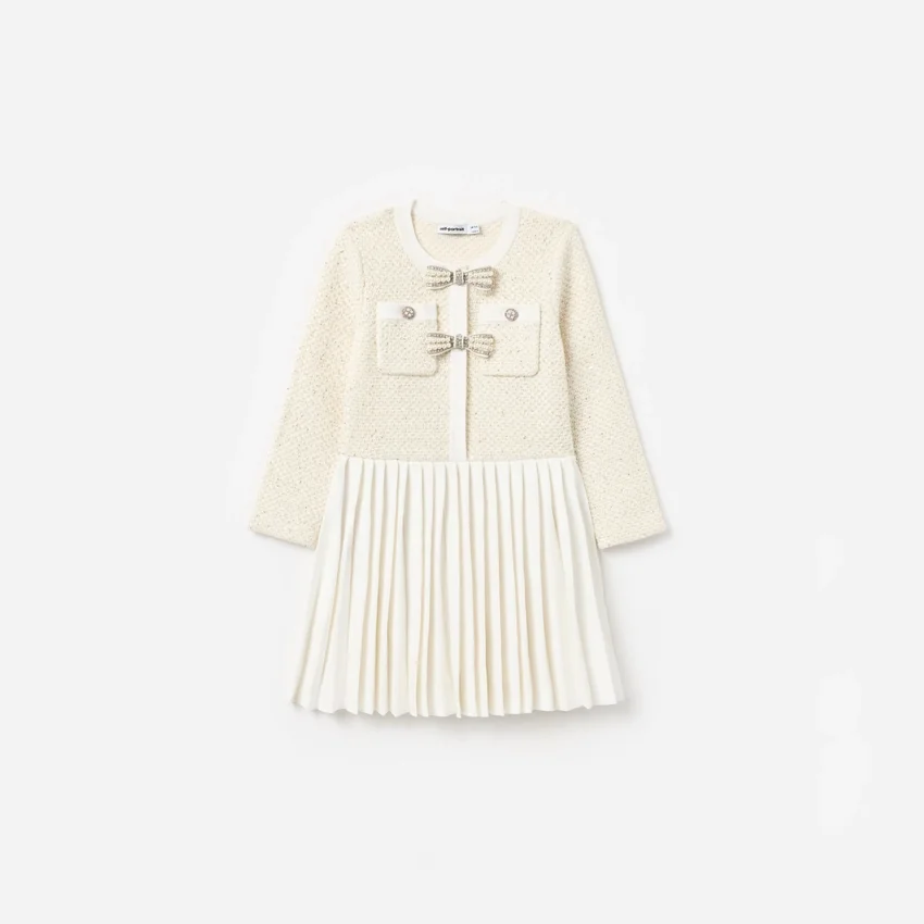 Cream Sequin Knit Bow Trim Dress Cream Sequin Knit Bow Trim Dress