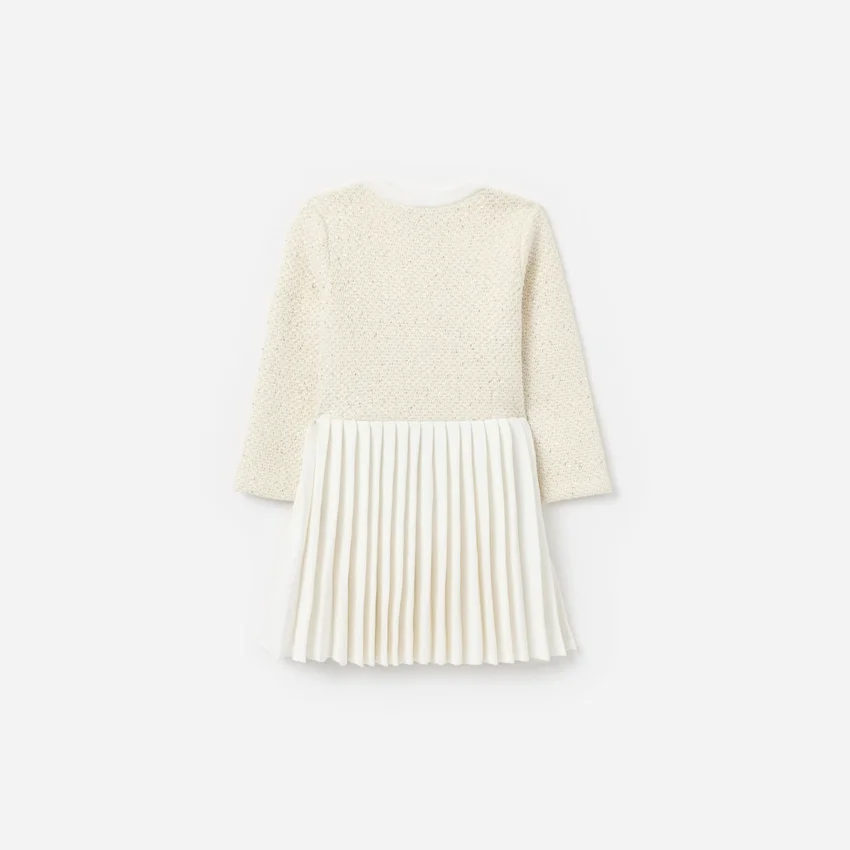 Cream Sequin Knit Bow Trim Dress Cream Sequin Knit Bow Trim Dress