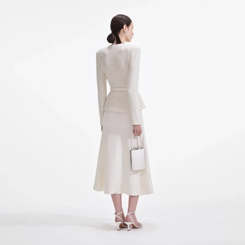 Cream Sequin Knit Tailored Midi Dress Cream Sequin Knit Tailored Midi Dress