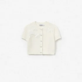 Cream Short Sleeve Flower Cardigan