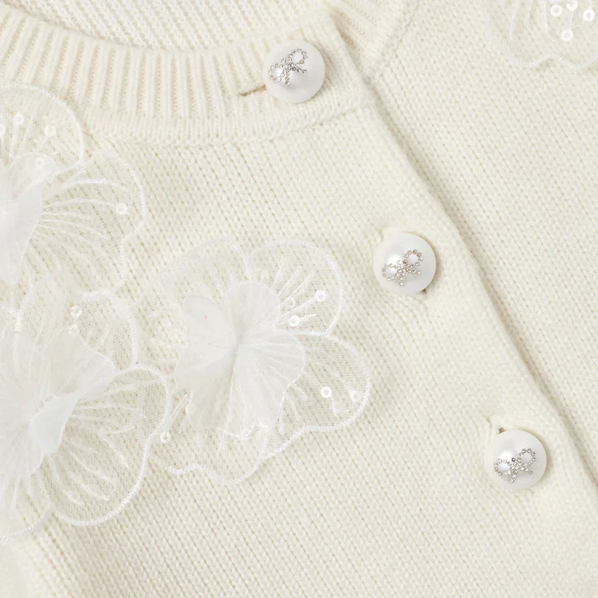 Cream Short Sleeve Flower Cardigan Cream Short Sleeve Flower Cardigan