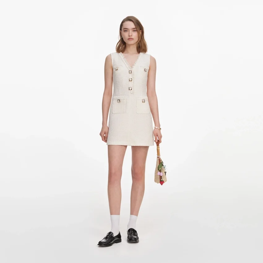 Cream Sleeveless Boucle Mini Dress Cream Sleeveless Boucle Mini Dress