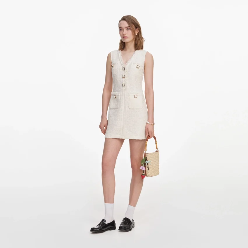 Cream Sleeveless Boucle Mini Dress Cream Sleeveless Boucle Mini Dress