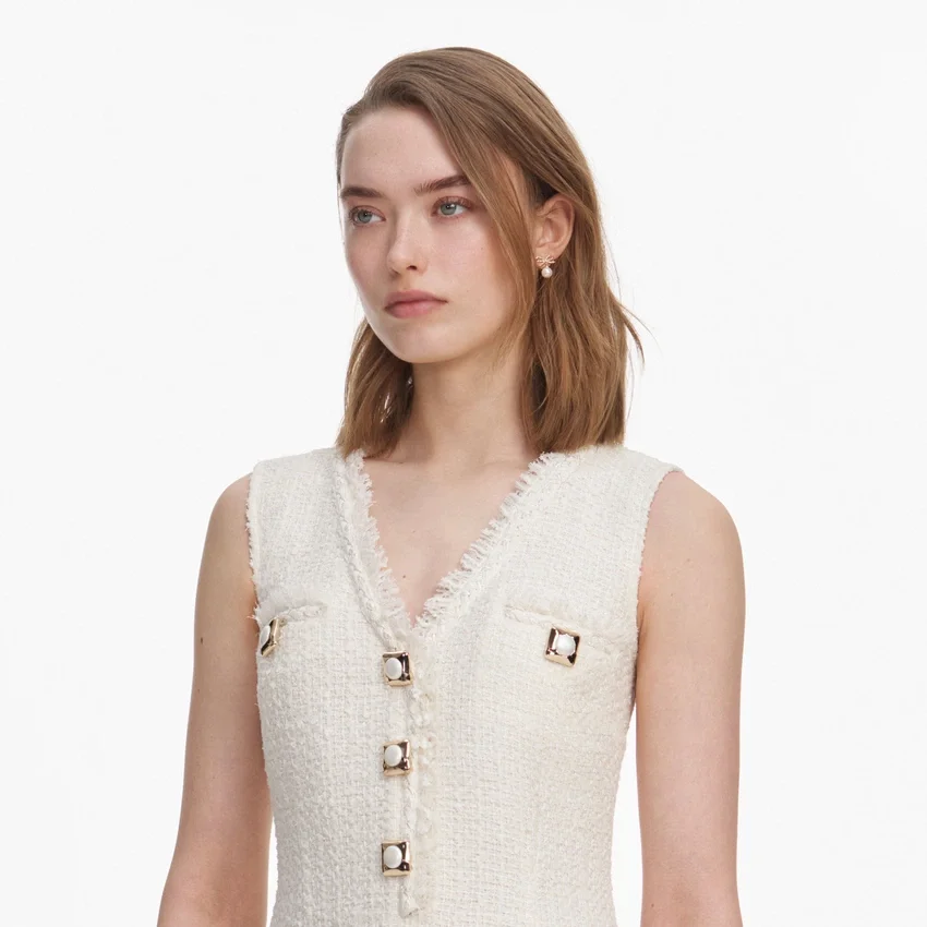 Cream Sleeveless Boucle Mini Dress Cream Sleeveless Boucle Mini Dress