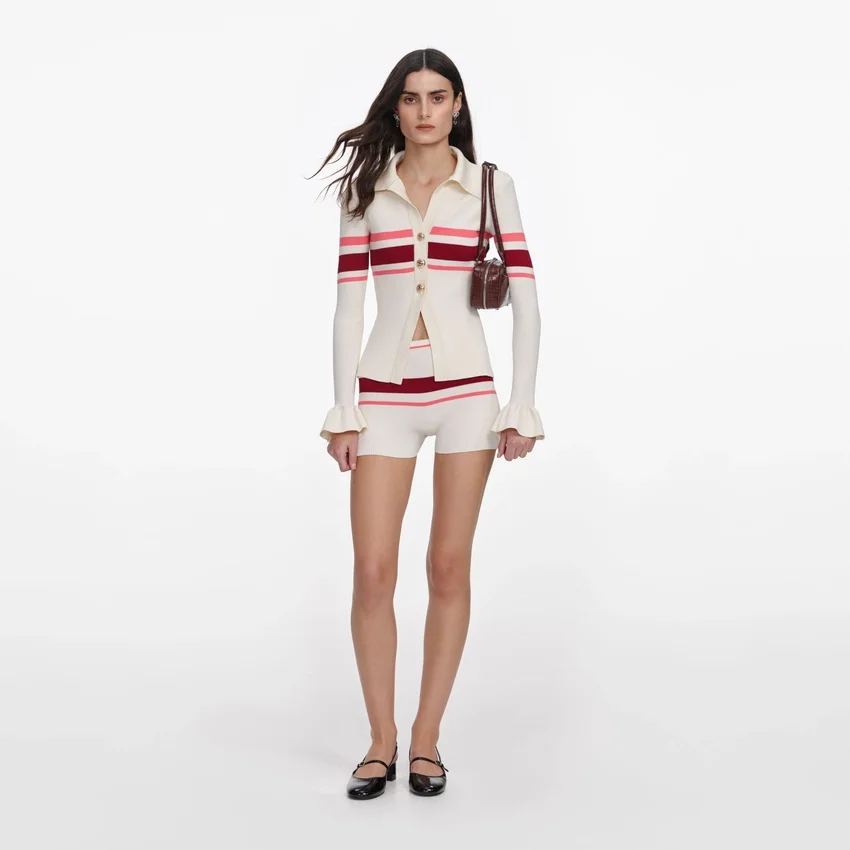 Cream Stripe Viscose Knit Button Top Cream Stripe Viscose Knit Button Top