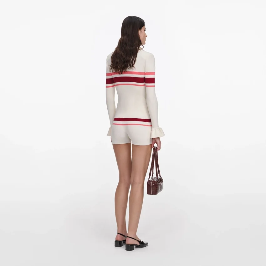 Cream Stripe Viscose Knit Button Top Cream Stripe Viscose Knit Button Top
