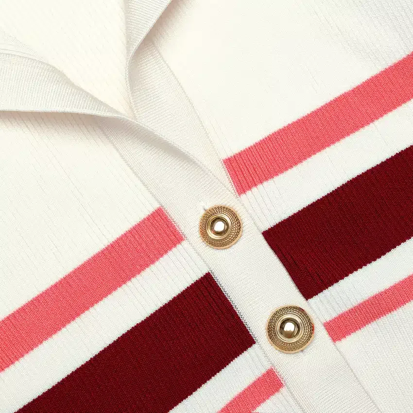 Cream Stripe Viscose Knit Button Top Cream Stripe Viscose Knit Button Top