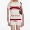 Cream Stripe Viscose Knit Shorts