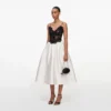 Cream Taffeta Contrast Lace Midi Dress Cream Taffeta Contrast Lace Midi Dress