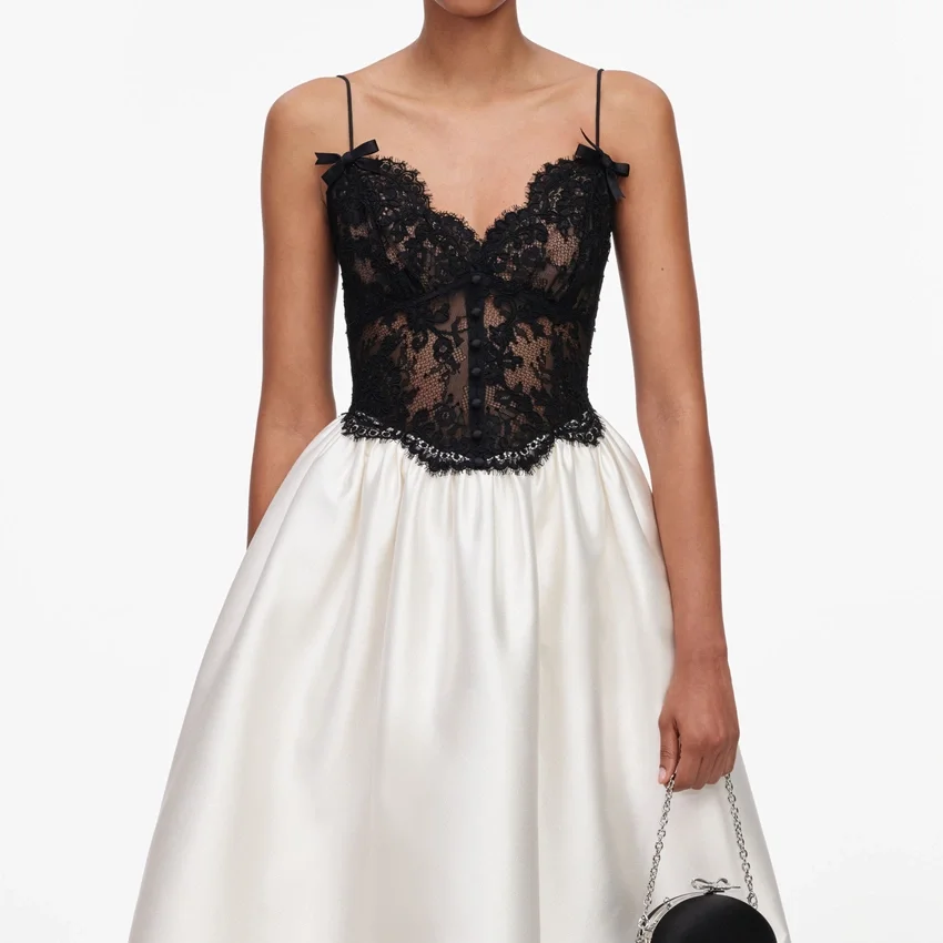 Cream Taffeta Contrast Lace Midi Dress Cream Taffeta Contrast Lace Midi Dress