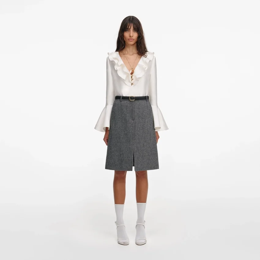 Grey Herringbone Midi Skirt Grey Herringbone Midi Skirt