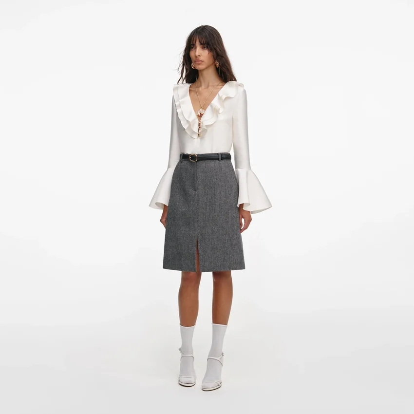 Grey Herringbone Midi Skirt Grey Herringbone Midi Skirt