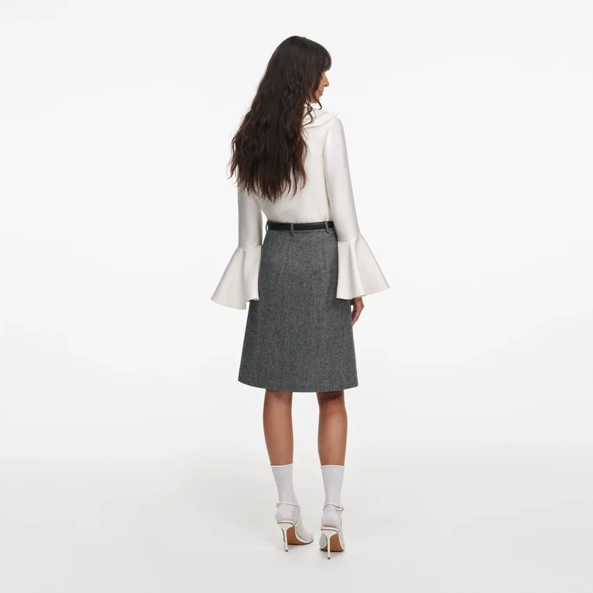 Grey Herringbone Midi Skirt Grey Herringbone Midi Skirt
