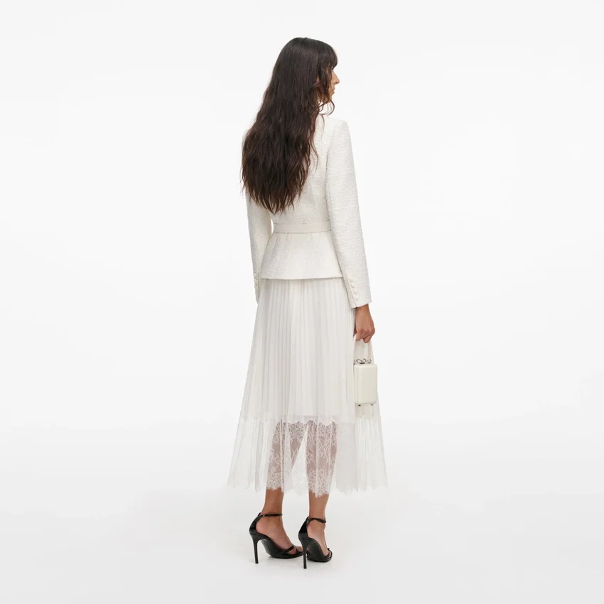 Cream Tailored Bouclé And Chiffon Midi Dress Cream Tailored Bouclé And Chiffon Midi Dress