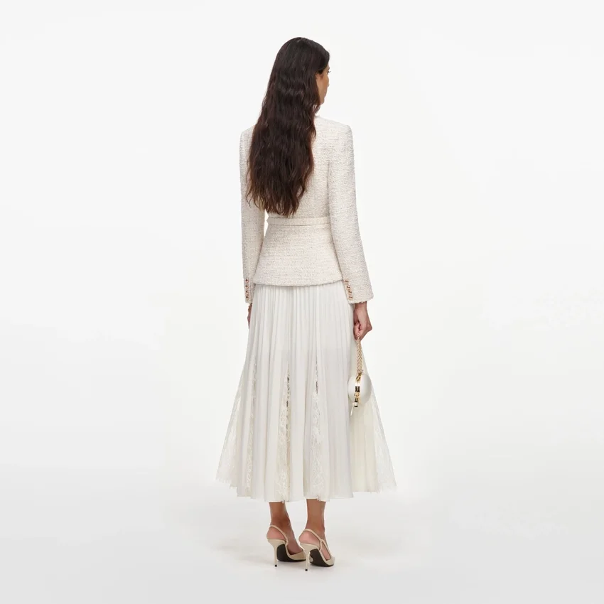 Cream Tailored Boucle And Chiffon Midi Dress Cream Tailored Boucle And Chiffon Midi Dress