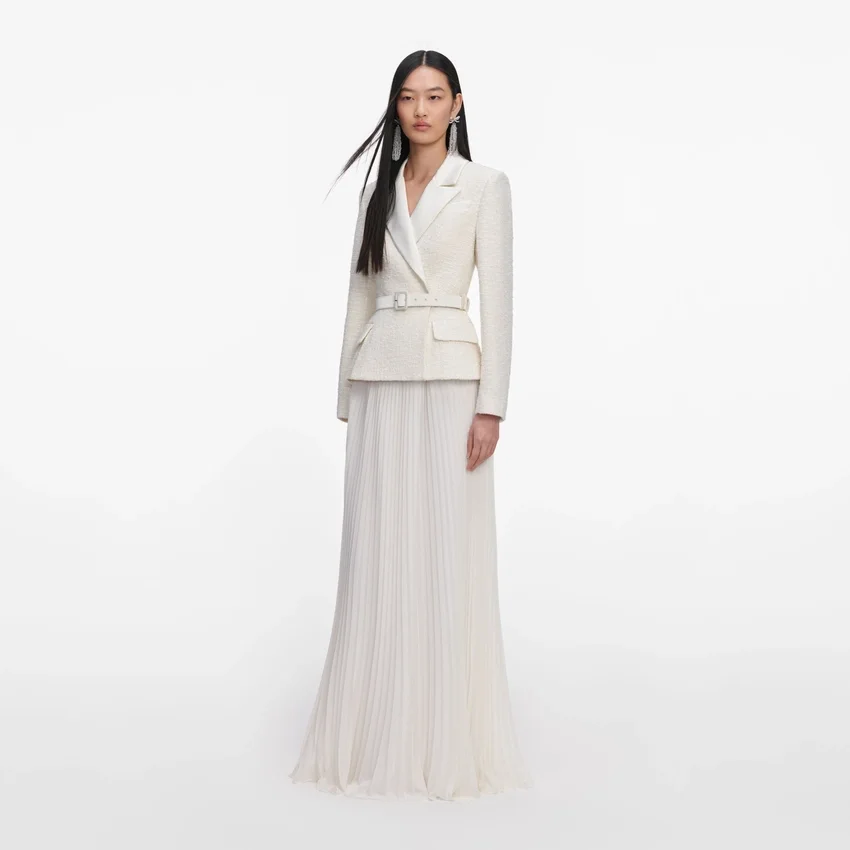 Cream Tailored Boucle Chiffon Maxi Dress Cream Tailored Boucle Chiffon Maxi Dress