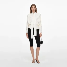 Cream Tie Neck Jersey Top