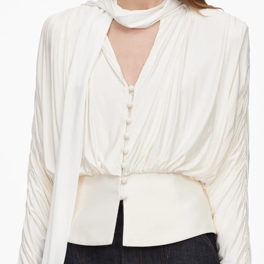 Cream Tie Neck Jersey Top Cream Tie Neck Jersey Top